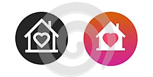 Heart house home icon simple graphic vector illustration set, family live happy place line outline stroke art and flat cartoon
