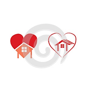 heart house icons set on white background