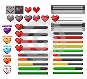 Heart HP MP Gauge and Bars with the Status Condition for game or something else