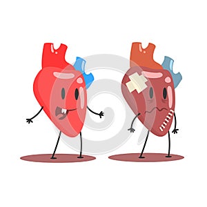 Srdce človek vnútornej varhany zdravý proti nezdravý zdravotné anatomický smiešny návrh maľby znak pár v porovnaniu šťastný 