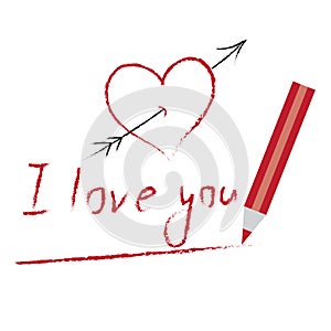 Heart and I love you drawn by red pencil