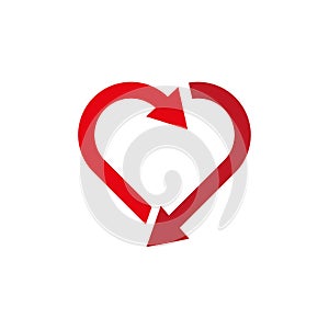 heart icon with arrows, love symbol, hearth with repeat arrow, recycle sign. Vector illustration.