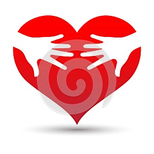 Heart icon with caring hands logo