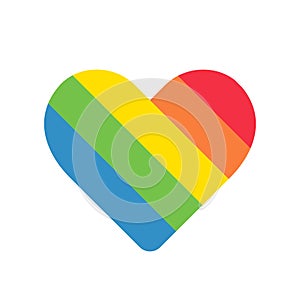 Heart icon with colorful rainbow stripes on white background