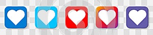 Heart Icon. 5 colors option icon. Vector illustration flat design UI and UX. Isolated on a transparancy background. photo