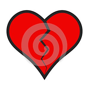 Heart icon crack divided in half, vector broken heart symbol of parting separation, concept of broken love, unhappy love