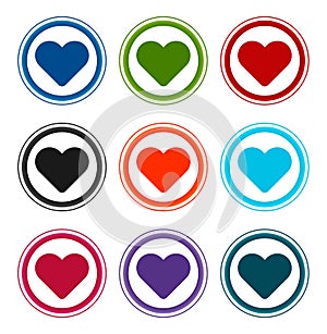 Heart icon flat round buttons set illustration design