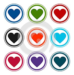 Heart icon flat round buttons set illustration design