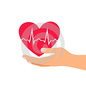 Heart icon. Health care hands holding heart flat icon for apps and website.