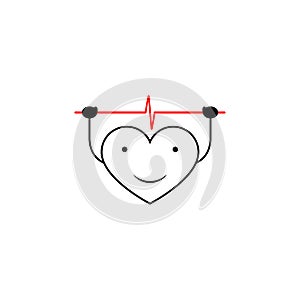 Heart icon with a heart beat line. Vector cartoon heart character with a heartbeat pulse.