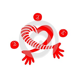Heart icon. Heart-shaped hands juggle Smiling round heads.
