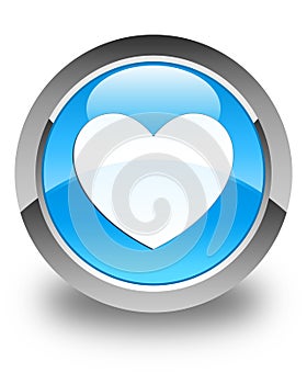 Heart icon glossy cyan blue round button