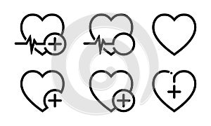 Heart icon in the line art design for the website. Symbol of Medicine. Medical health care sign. The concept of love passion.