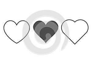 Heart icon. Outline love vector signs isolated on a background. Gray black graphic shape line art for romantic wedding  or