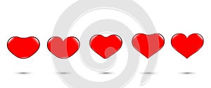 `Heart icon set, change of red heart, glitter.Love symbols on a white background for Valentine`s Day.Graphic icon design in the co