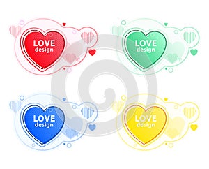 Heart icon set, love symbol. Abstract modern graphic elements. Dynamical colored forms and line.