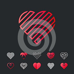 Heart, icon set. Modern simple symbol of abstract design elements