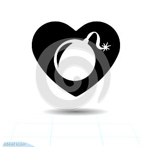 Heart icon. A symbol of love. Valentine s day with the sign of the bomb. Flat style for graphic and web design, logo. Adrenaline a