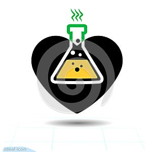 Heart icon. A symbol of love. Valentine s day with the sign of the chemical hazard. Flat style for graphic and web design, logo. V