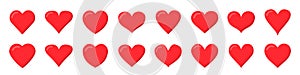 Heart icons collection in red. Set of heart icons. Vector illustration