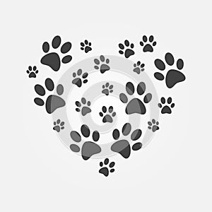 Heart with icons of dog paw prints vector illustration