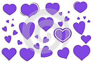 Heart icons, graphic design template, set Valentines Day symbols.