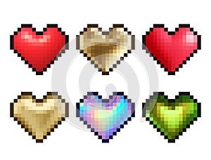 Heart Icons in Pixel Art Style