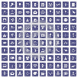 100 heart icons set grunge sapphire