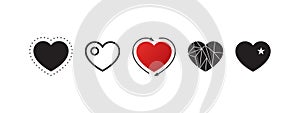 Heart icons set. Heart shaped icons. Heart series. Vector scalable graphics