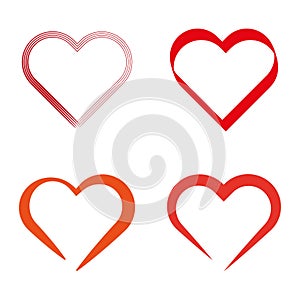 Heart icons set. Love symbols collection. Romantic design elements. Passion shapes variety. Vector illustration. EPS 10.