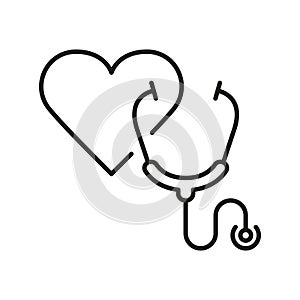 Heart Illness Diagnosis Medical Tool Pictogram. Stethoscope Line Icon. Doctor's Instrument for Pulse Examination