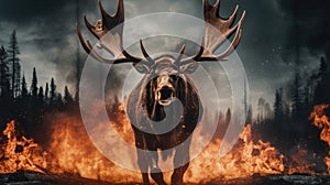 In the heart of the inferno, a moose finds strength