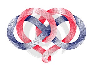 Heart with infinity symbol of stippled mobius strip. Eternal love sign. Vector illustration