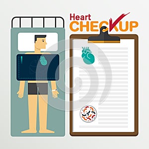 Heart infochart in flat design. Checkup clipboard.