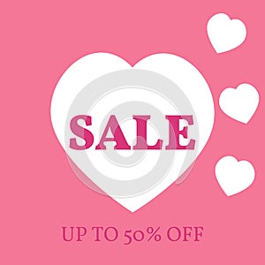 Heart and inscription sale on a pink background