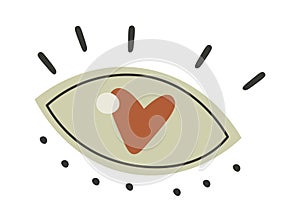 Heart inside eye in boho style flat icon