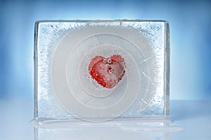 Heart inside ice block