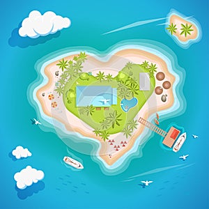 Heart island top aerial view - travel tourism vector illustration