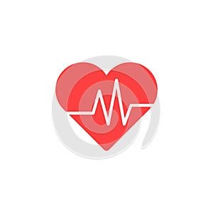 Heart Isometric health care concept red shape and heartbeat. Vector illustration.