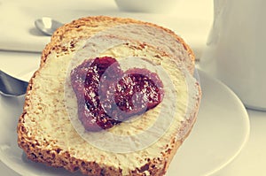 Heart of jam on a toast