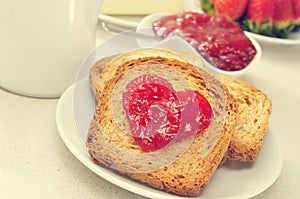 Heart of jam on a toast