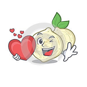 With heart jicama fruit in the character refrigerator