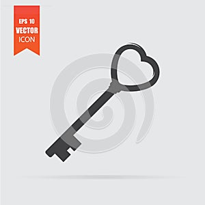 Heart in key icon in flat style isolated on grey background