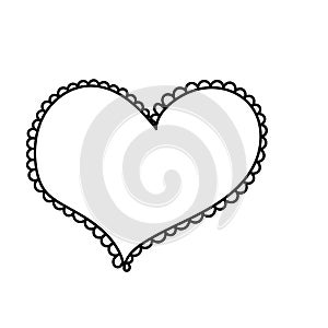 Heart lace edge.Hand drawing with a contour line.Valentine`s day, February 14, wedding.Doodles.Vector