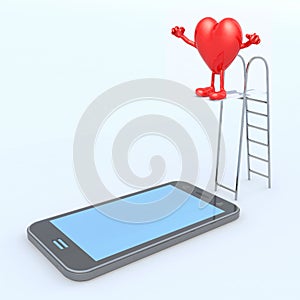 Heart on ladder pool that plunges on the mobile phone screen