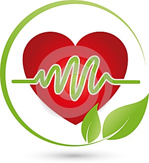 Heart and leaves, nature and health logo
