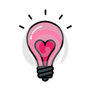 Heart lightbulb isolated black outline icon love concept