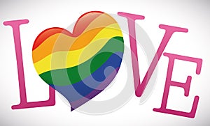 Heart like Letter O with Rainbow Colors Promoting Love and Pride, Vector Illustration