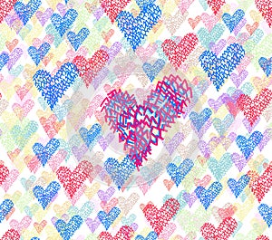 Heart line art seamless pattern