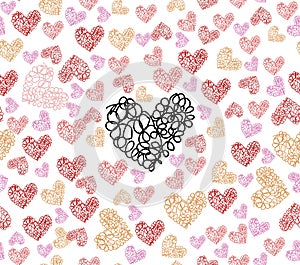 Heart line art seamless pattern